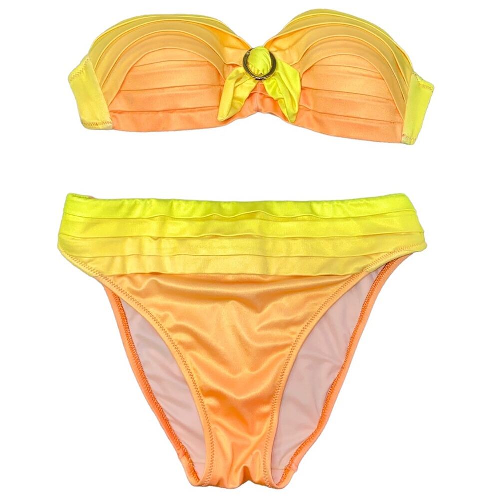 36 AUTH VTG Christian Dior Yellow Orange Ombre Sunset Bandeau Bikini Swimsuit